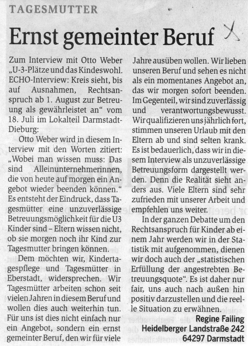 Leserbrief aus dem Darmstädter Echo